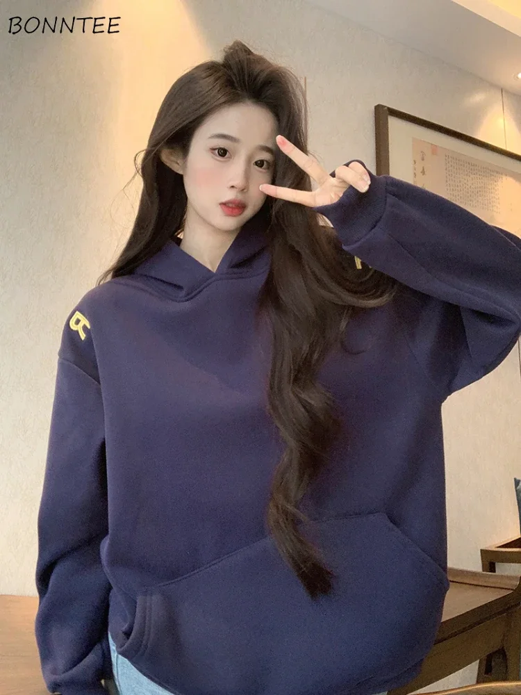 Plus Velvet Hoodies Women Loose Autumn Winter Keep Warm Coat Y2k Costume Korean Fashion Letter Printed Streetwear K Pop Clothes