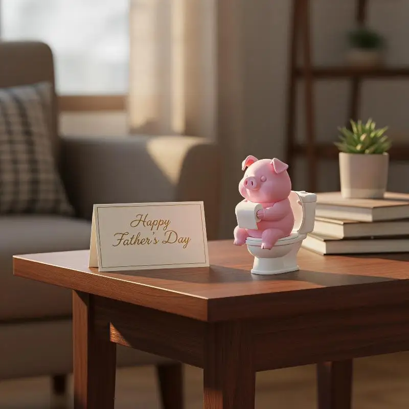 Cute Pig On Toilet Statue Bathroom Decor Wall Mounted Or Tabletop Piggy Figurine For Home Office Desk Shelf Father's Day Gift