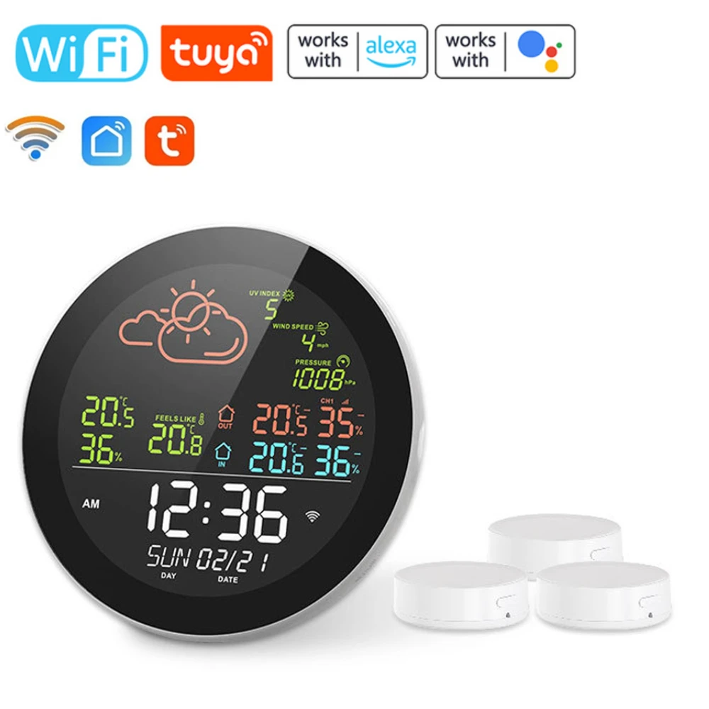 Tuya WIFI Weather Station Table Clock Outdoor Indoor Temperature Tester Weather Forecast Multifunctional Thermometer Hygrometer