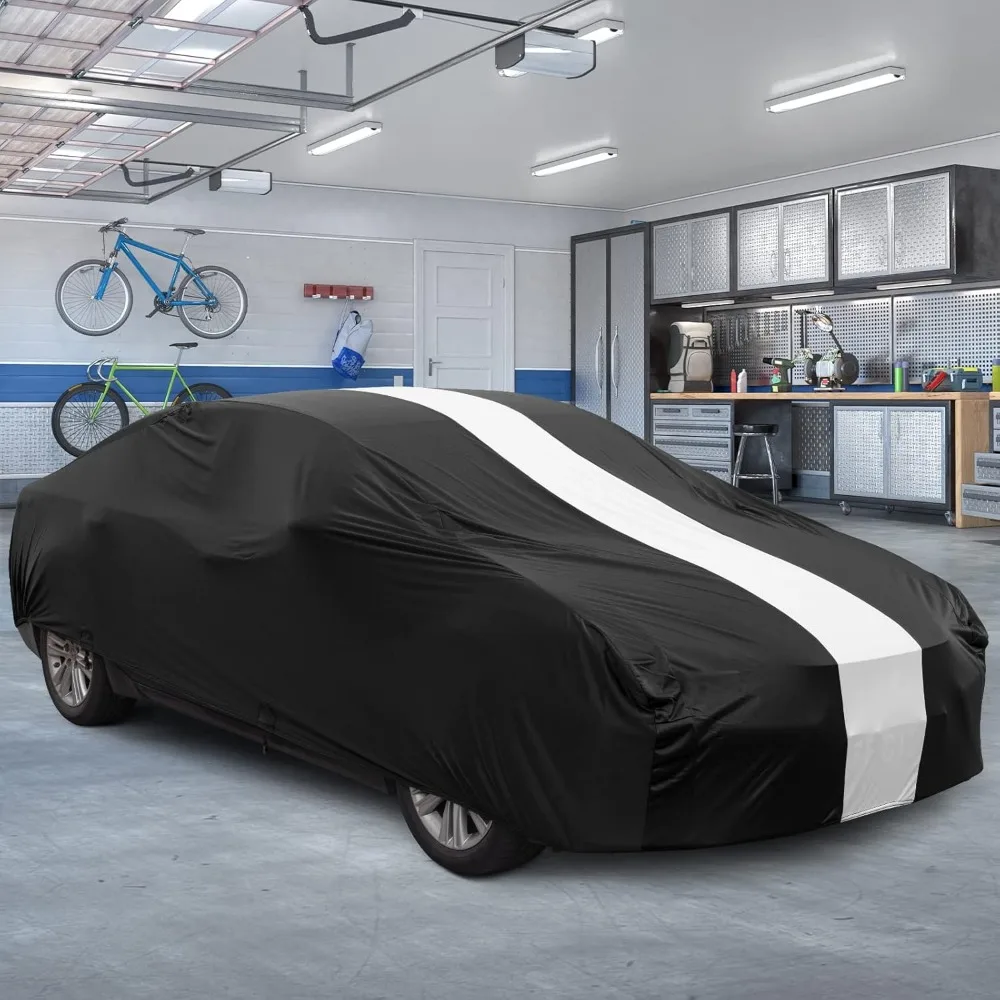 Universelle staubdichte Limousinen-Autoabdeckung, dehnbarer Innenschutz für Autos, 177–193 Zoll, mit Stauraum und vollständiger Abdeckung