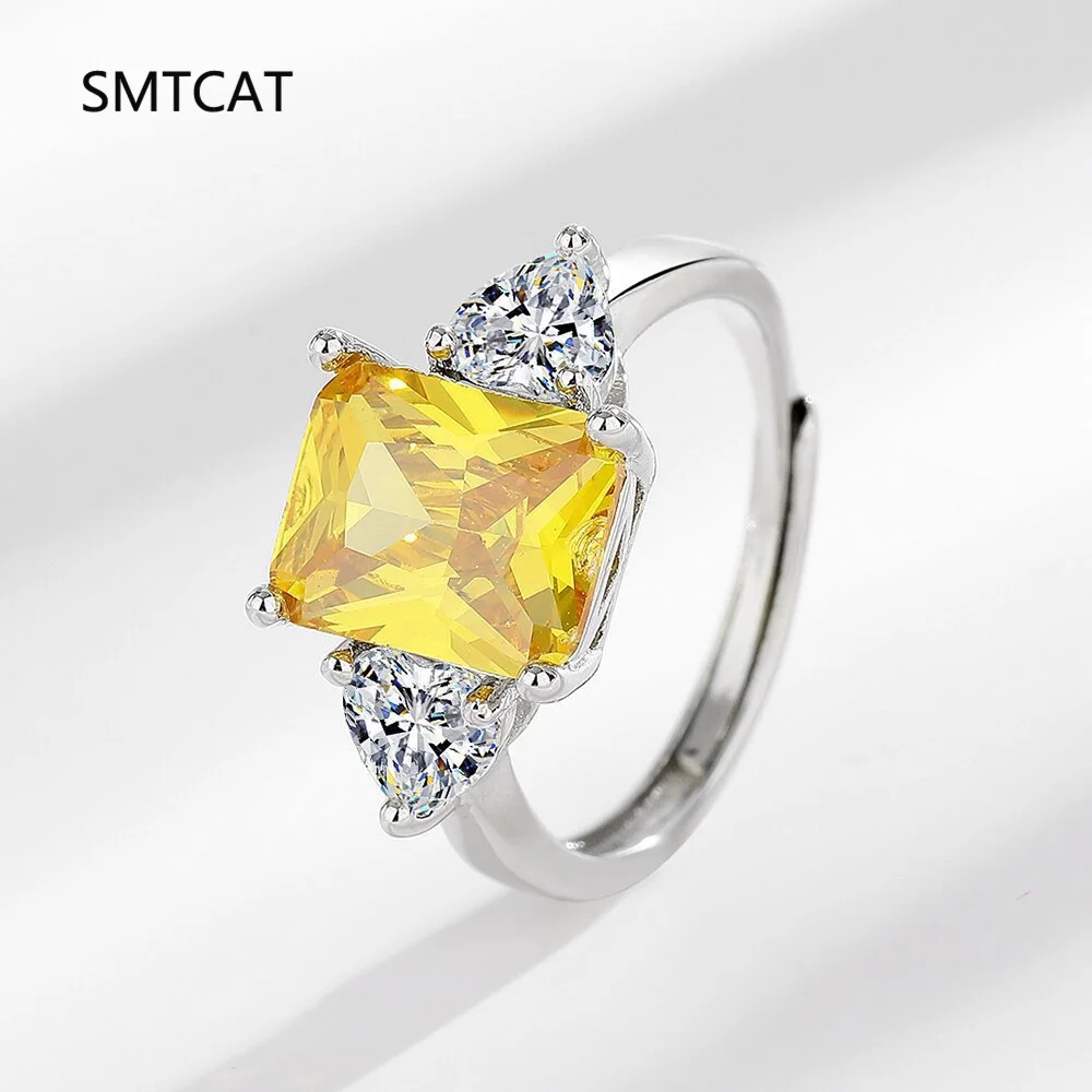 

Настоящее серебро 925 пробы, изысканное сверкающее изумрудное кольцо с желтым цирконием для женщин, свадебные роскошные ювелирные изделия Anillo Prata