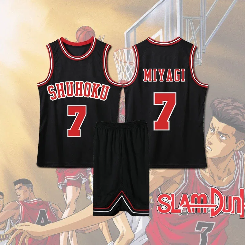 Anime Slam Dunk Sakuragi Hanamichi Cosplay Shohoku Kaede Rukawa Cosplay Black Basketball Team Jersey Top Slam Dunk Cos Jersey