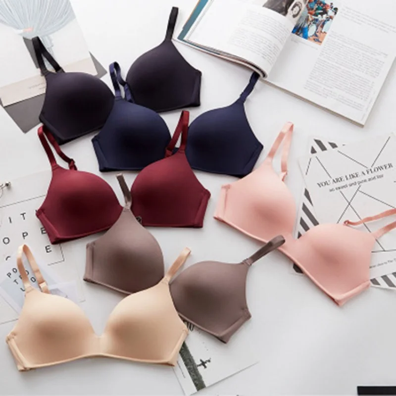 Japanese ultra-thin triangle cup sexy steel ringless small breast gathering special markless student bra underwear for women