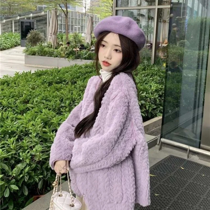 Autunno inverno cappotto di pelliccia sintetica giacca di pelliccia da donna abbigliamento Kawaii cappotto di pelliccia di marca di lusso lana