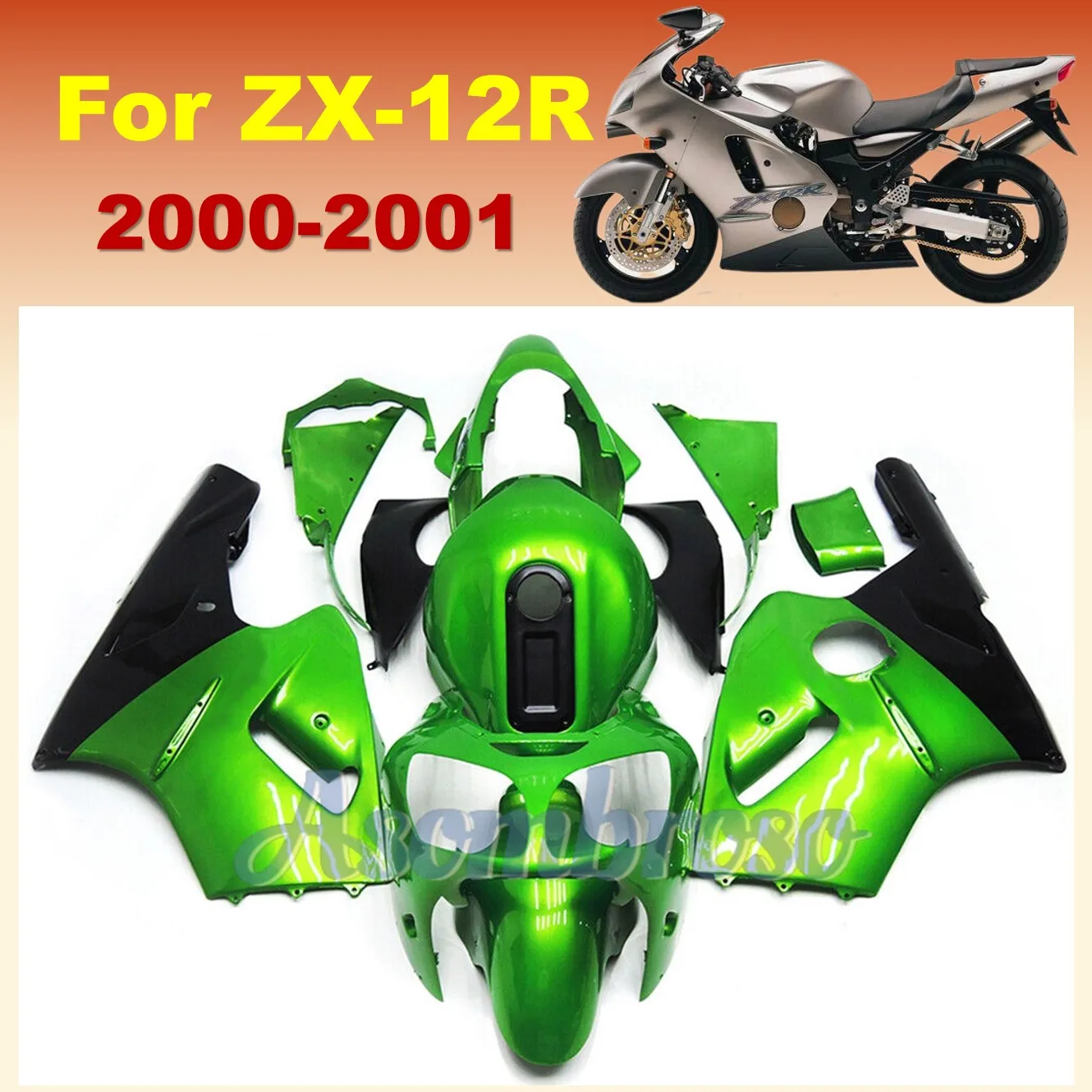 

Новый комплект обтекателей для мотоцикла Ninja ZX 12R 2000 2001 ZX12R zx-12r, комплект кузова ZXMT высокого качества, зеленый