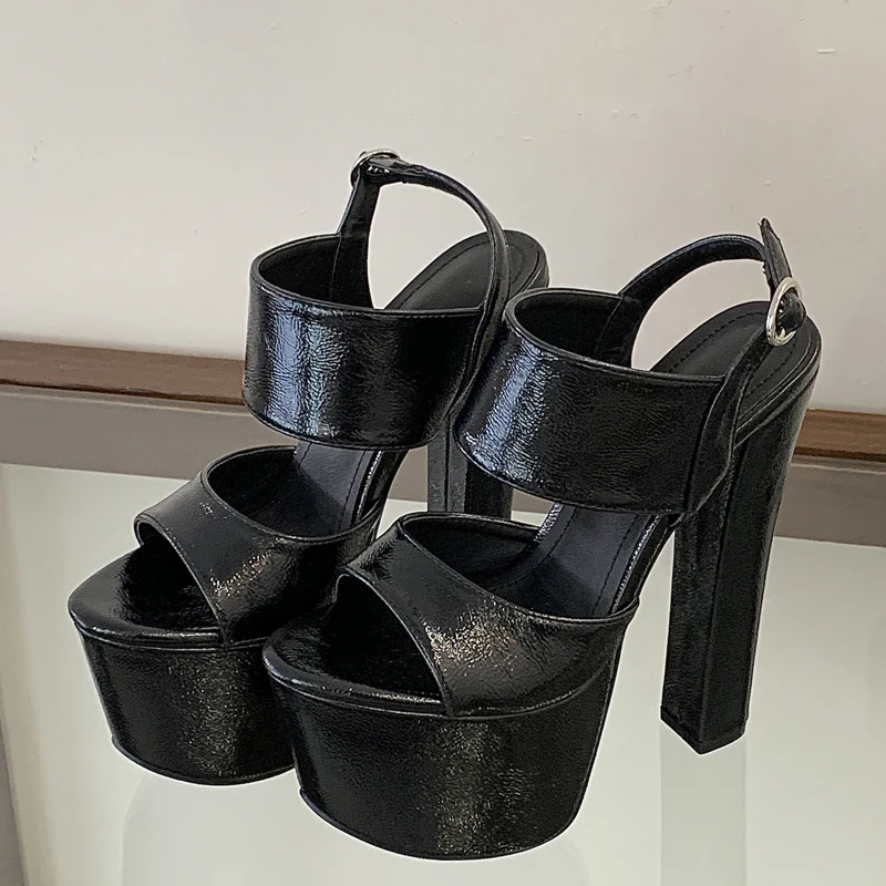 صنادل نسائية صيفية عصرية مفتوحة من الأمام بحزام بإبزيم أحذية نسائية ذات نعل سميك وكعب مربع أحذية Zapatos De Mujer #4