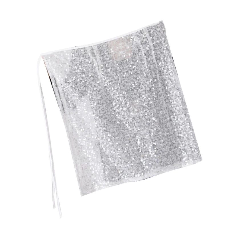 Women See Through Mesh Layered Half Apron Skirt Glitter Sequins Sheer Overskirt Drop Shipping