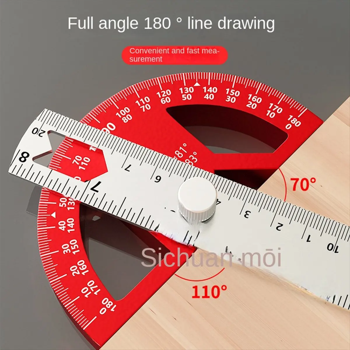 【Measuring】 Multi-Functional Angle Ruler 45/90 Degree Semi-Circular Measuring Aluminum Alloy Movable Angle Ruler Angle Finder 12