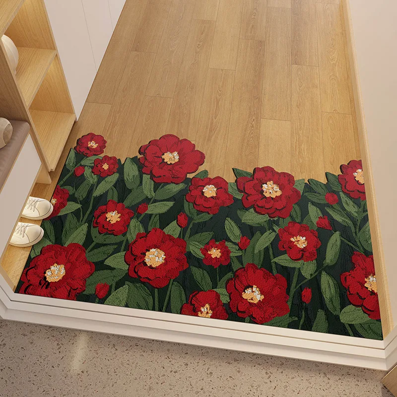 Household Floral Floor Mat, Rubber Backing, Quick Dry, Welcome Mat, Non Slip, Thin Bathroom Foot Mats, Bath Rugs