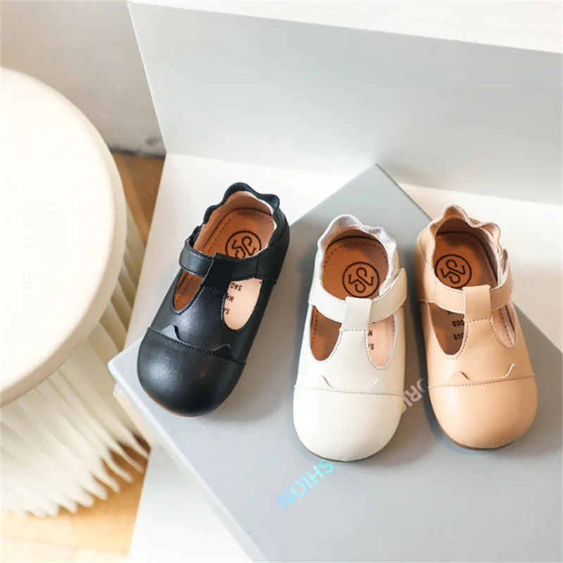 2024 New Spring Baby Shoes Leather Cute Ruffles Little Girls Princess Shoes Soft Sole Outdoor Tennis Fashion Toddler Kids Shoes