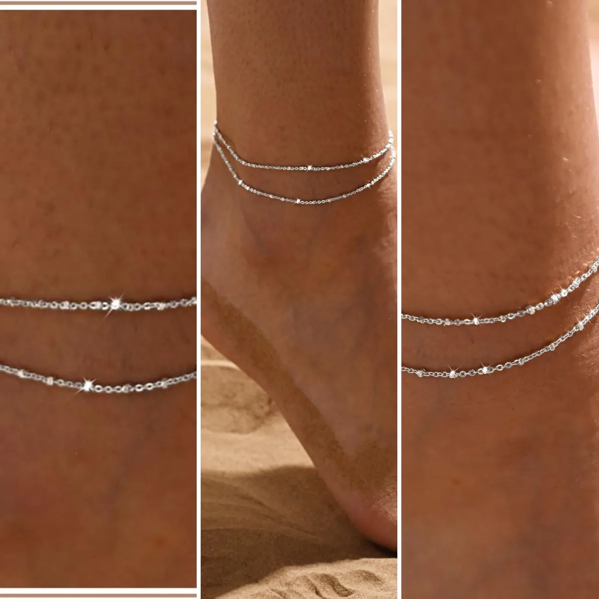Silver/Gold Anklets for Women, Sterling Silver Evil Eye Ankle Bracelets for Women Trendy Dainty Waterproof Anklets Set Adjustabl