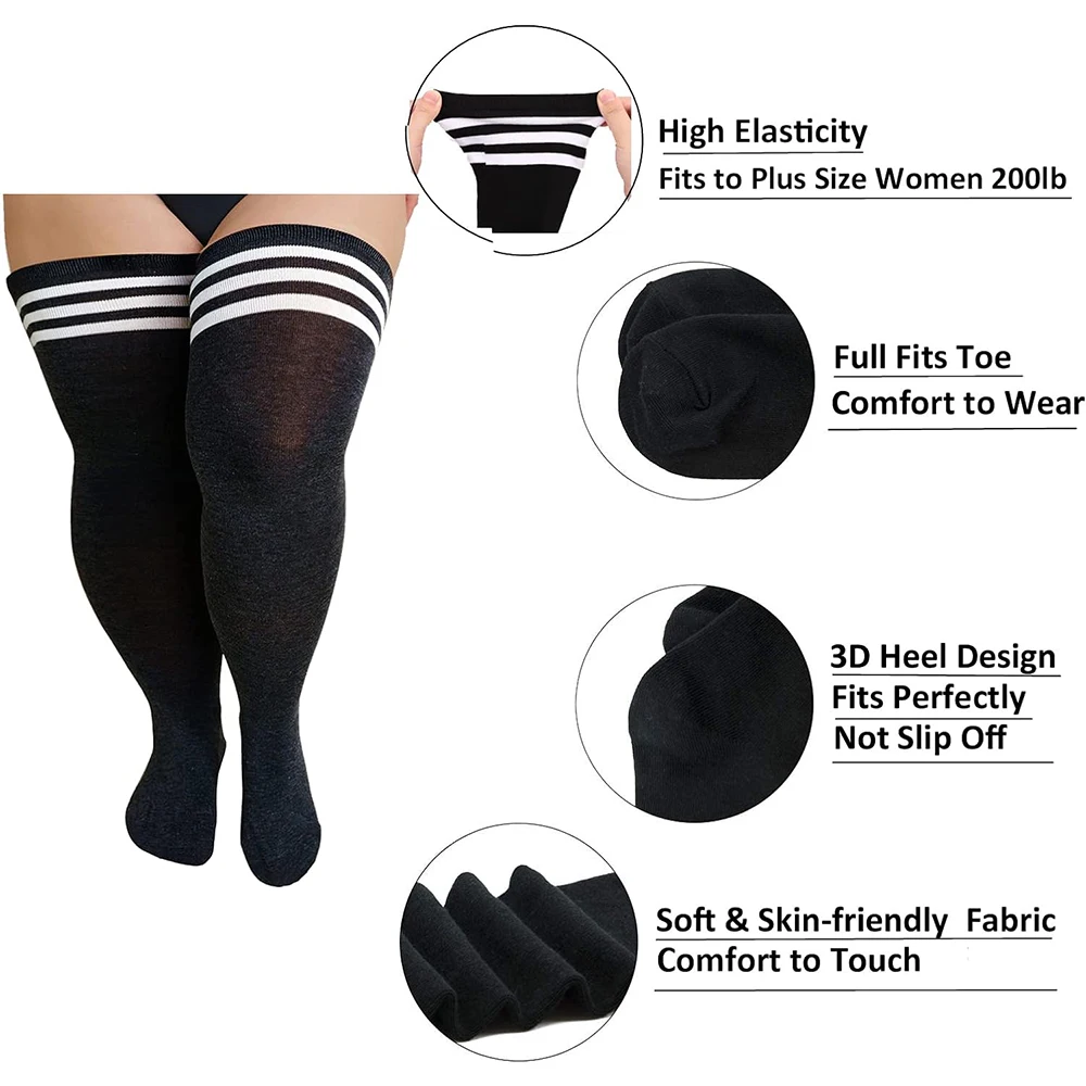 Plus Size Thigh High Socks Up To 200lb Striped Over Knee Stockings Long Boot High Tube Socks Leg Warmers for Cosplay、Aerobics