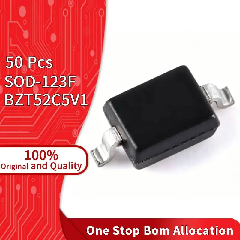 50 Pcs BZT52C5V1 Zener Diode 5.1V 500mW SOD-123 SMD Voltage Regulator Surface Mount for ESD Overvoltage Protection Circuit Diode