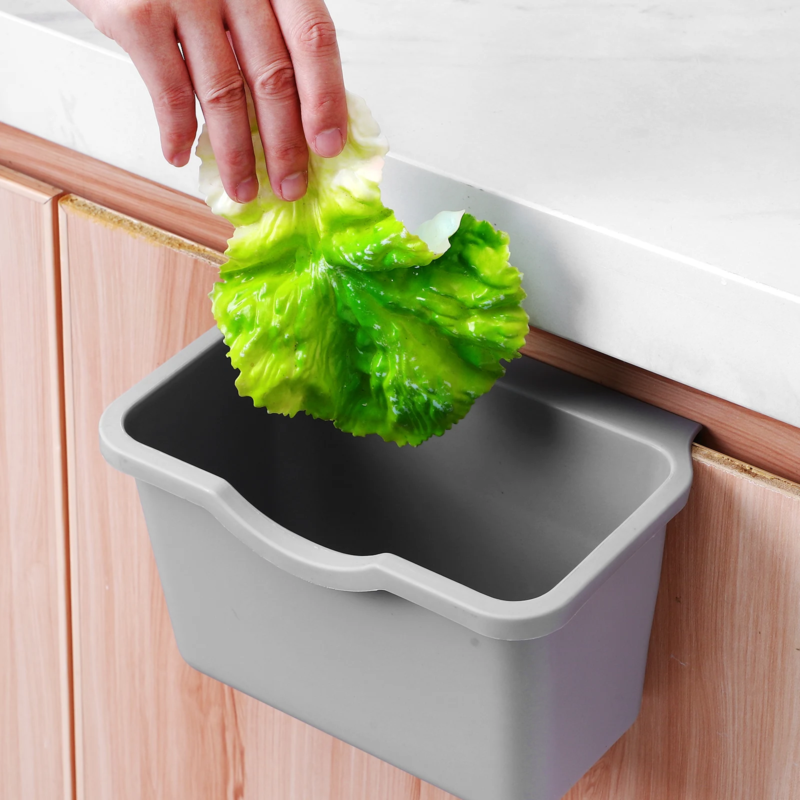 

1 Small Grey Kitchen Trash Can Space-saving Hanging Waste Bin Compost Container Garbage Basket Modern Stylish