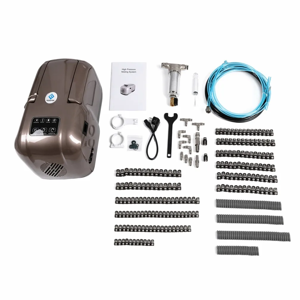 High Pressure Misting System Metal Body Multi Nozzle Outdoor Cooling Fogger Digital Control Garden Patio Greenhouse Sprayer