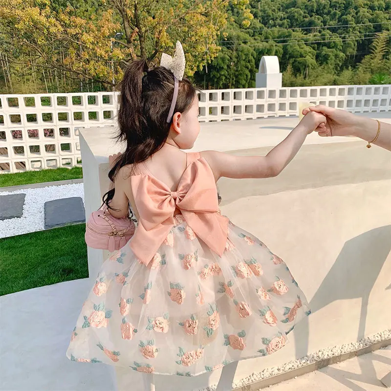 2024 New Baby Girl Floral Dresses with Big Bow Infant Princess Boutique Flower GirlS Dresses Birthday Christening Party Lolita