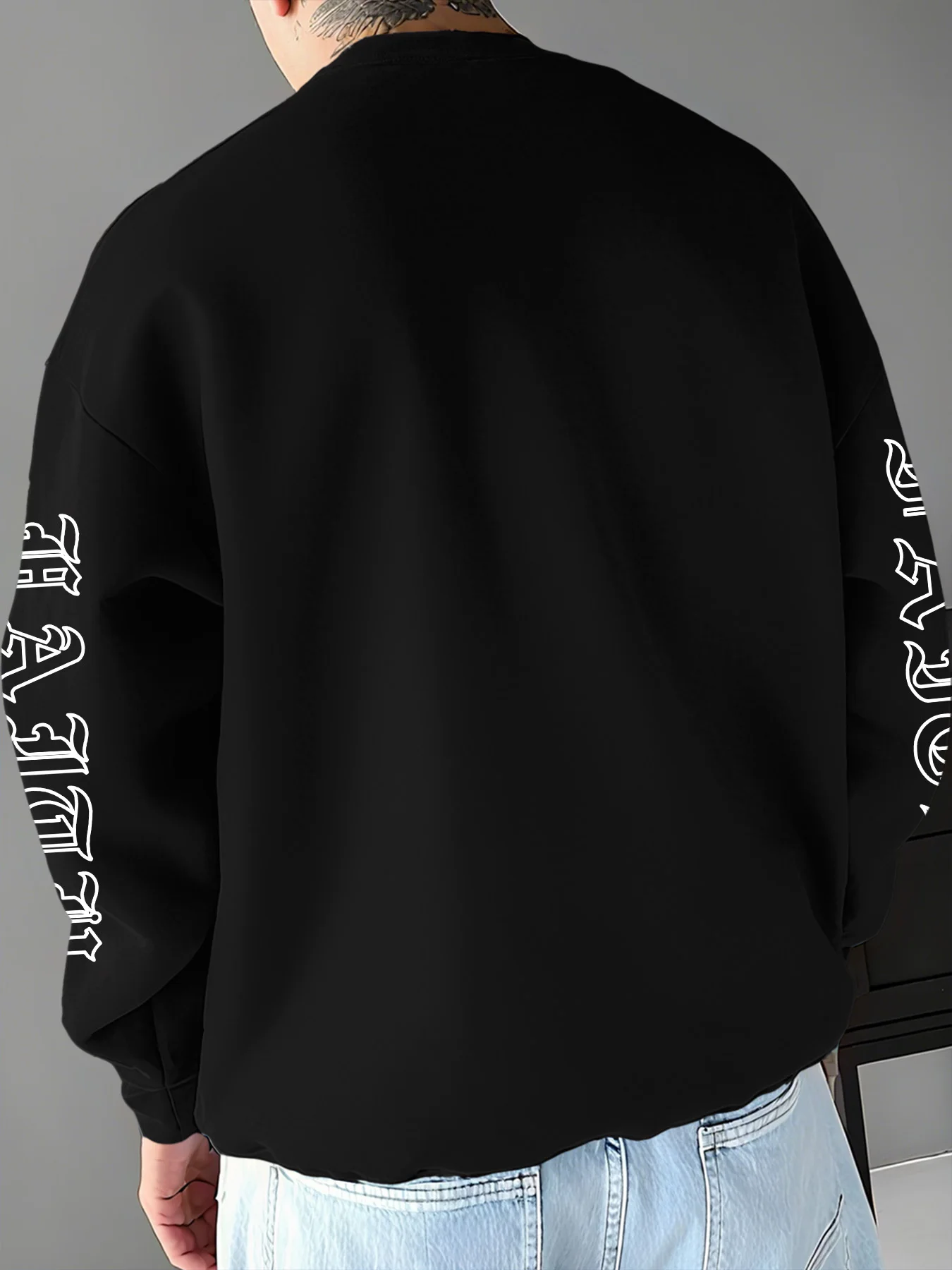 Men's Retro Crew Neck Sweatshirt Gothic Faith Cross Neckline Sleeve Letter Print Polyester Street Pullover S‑XXL