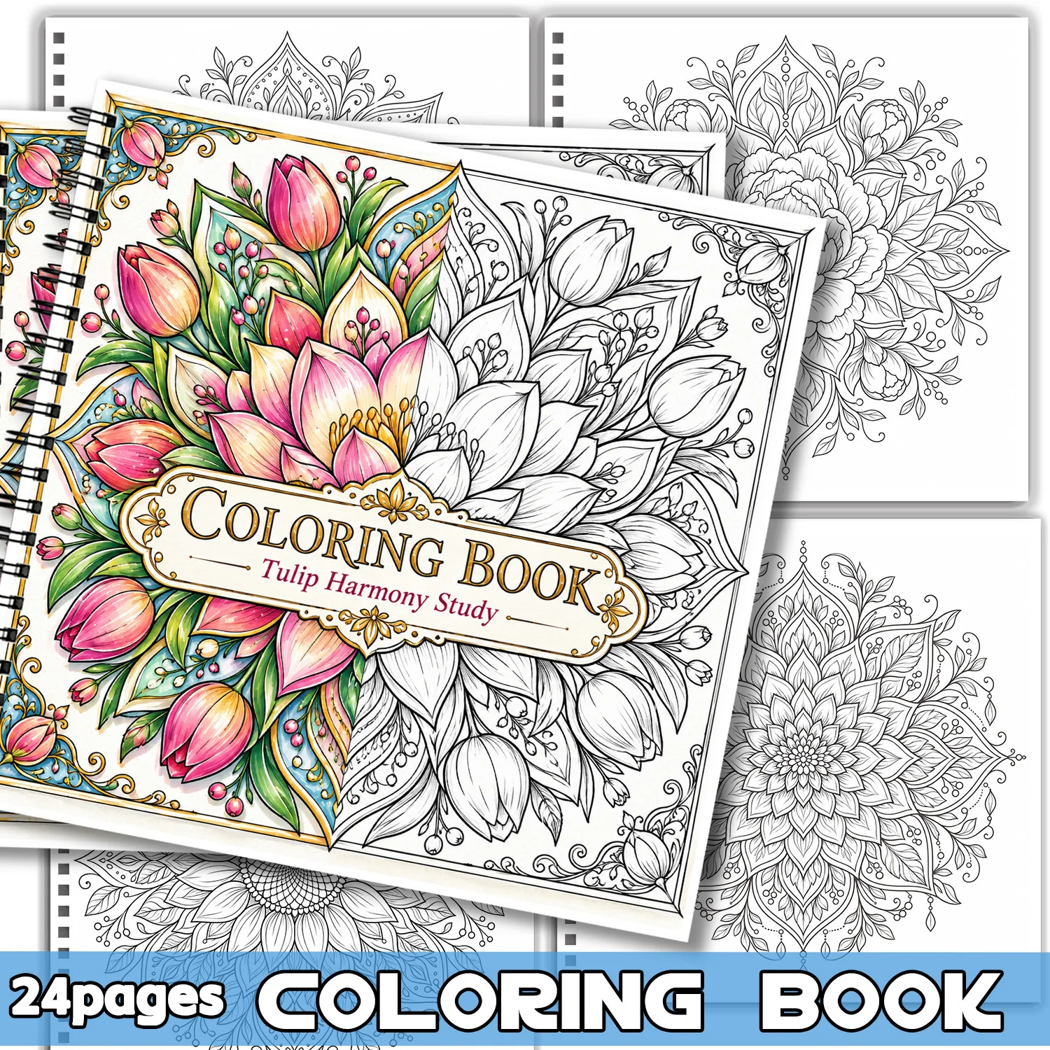 Spiral Binding Coloring Book Tulip Harmony 24 Sheets Floral Mandala Art for Adults Teens Showcasing Creativity Relieving Stress