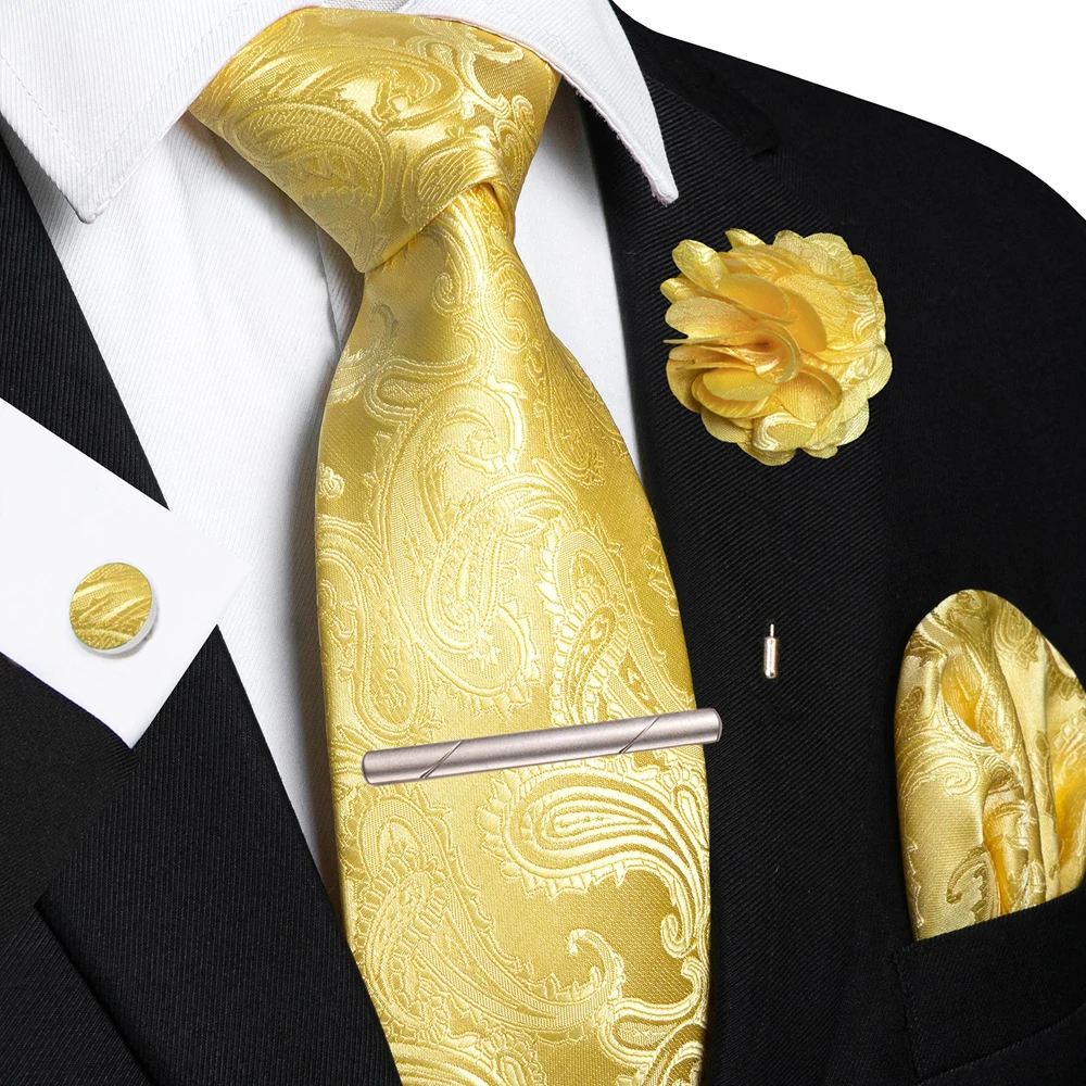 Männer Krawatten Paisley Gewebte Krawatte Set Einstecktuch Manschettenknöpfe Brosche Krawatte Clip für Hochzeit Party Bräutigam Zubehör Geschenk 5PCS – Detail 8