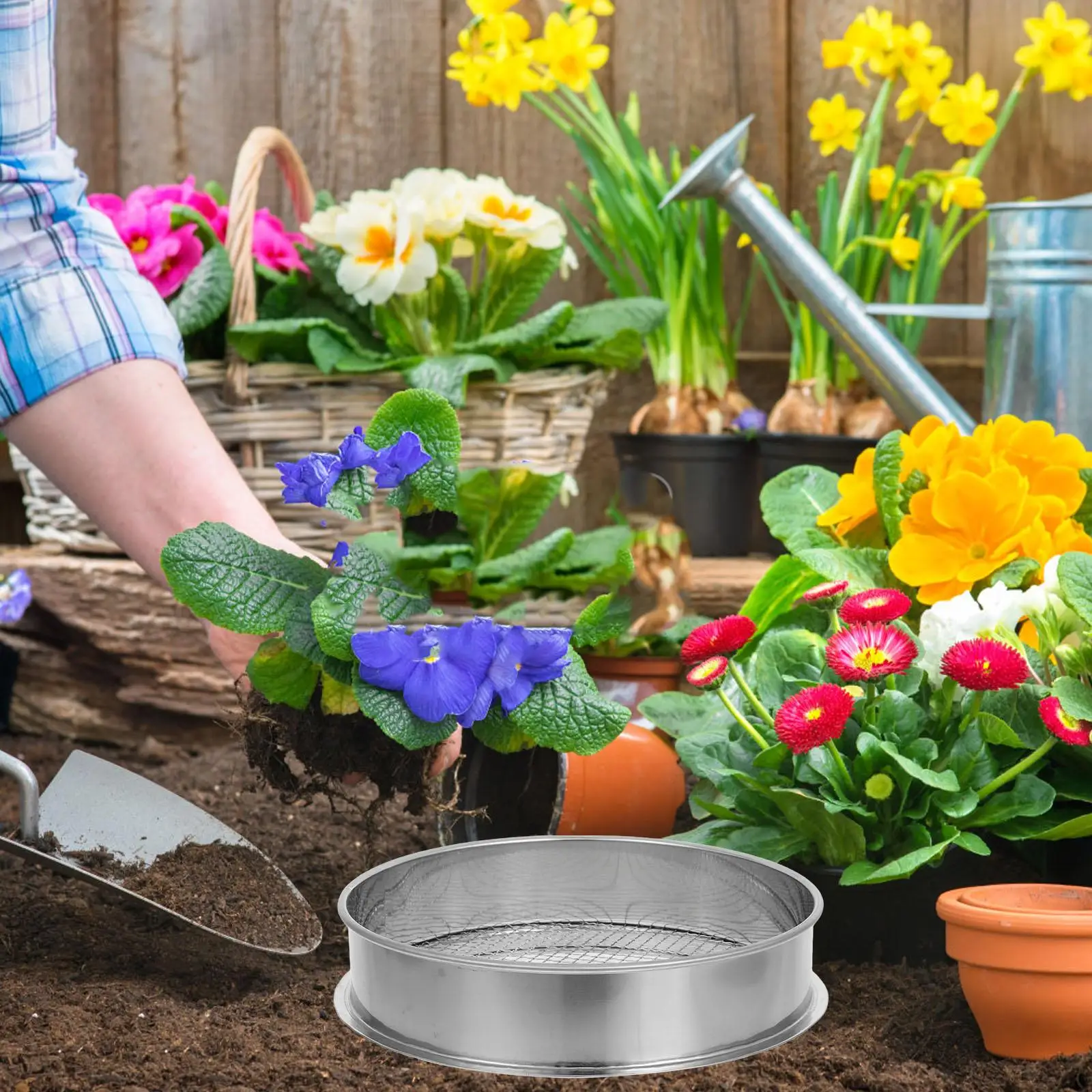 Sieve Pan Soil Sifter for Rocks Compost Big Hole Screen Sand Mesh Silver Garden