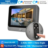 Smart Life Tuya 1080P WiFi Doorbell Eye Peephole Camera 5000mAh Battery PIR Motion Detector IR Alexa Google Home Digital Viewer