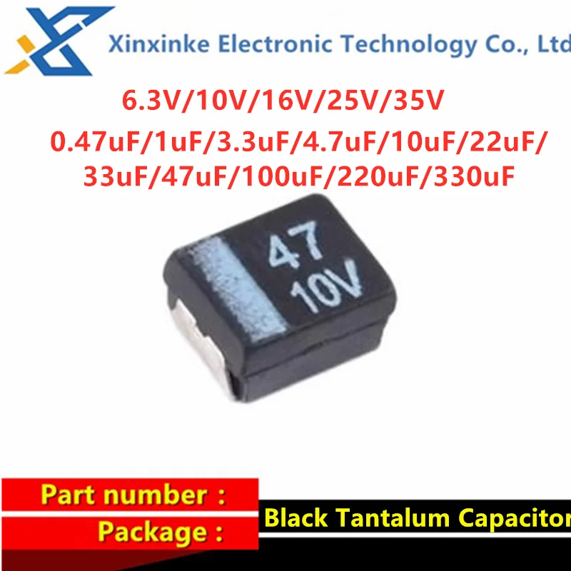 20PCS Black Tantalum Capacitor Type B 3528 6.3V 10V 16v 25v 0.47uF 1uF 3.3uF 4.7uF 10uF 22uF 33/47/100/220/330uF 35V
