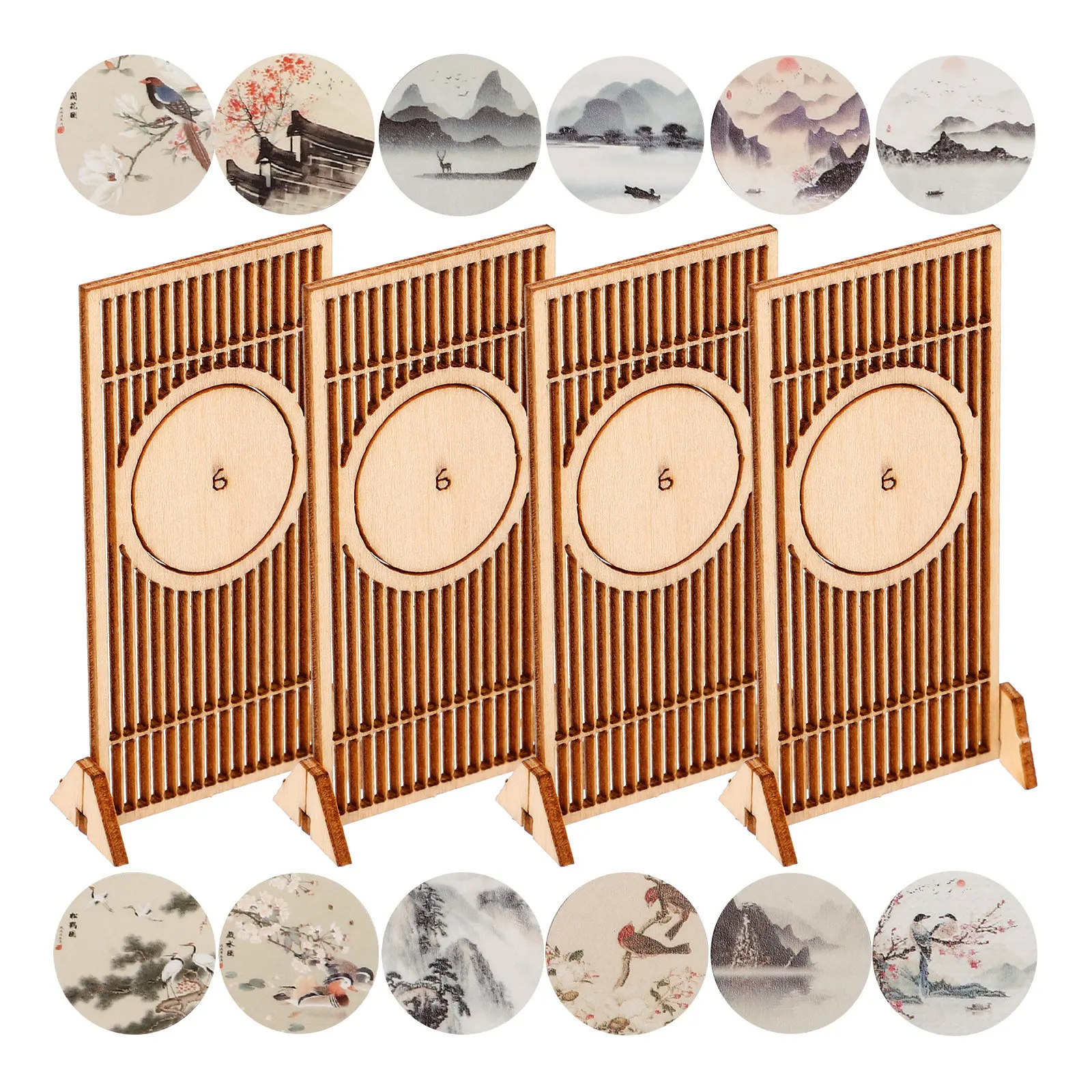 1Set Ancient Style Chinese Folding Screen DIY Miniature Panel Screen Sticker for Home Office Shop Decoration Room