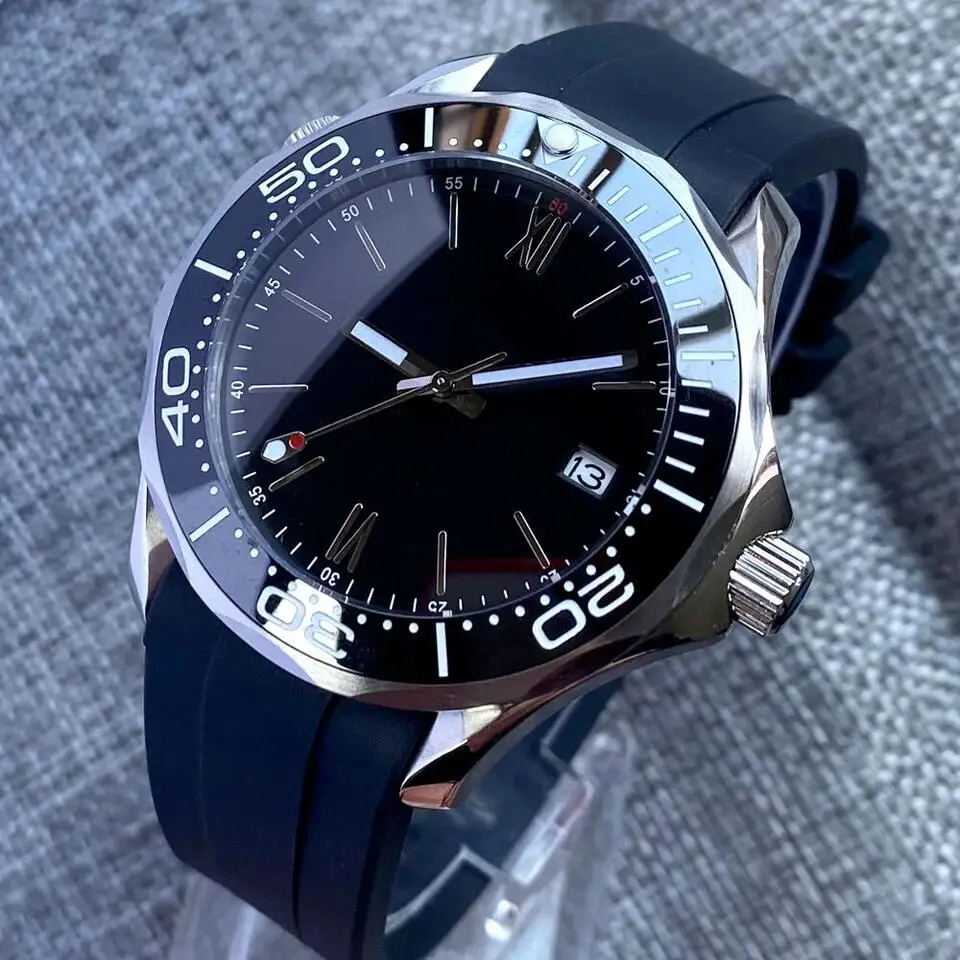 Tandorio 41mm Black Luxury Men Business Watch Sapphire 100m Waterproof see through back Automatic NH35A Mechanical Watch