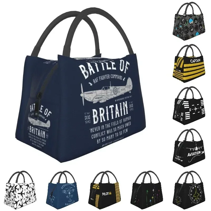 Battle Of Britain Insulated Lunch Bags for Women Supermarine Spitfire Fighter Pilot Aircraft Airplane Portable Food  Box