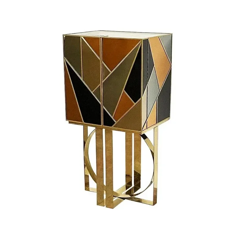 Wine cabinet color puzzle, living room home modern light luxury, high-end villa solid wood paint dining side cabinet
