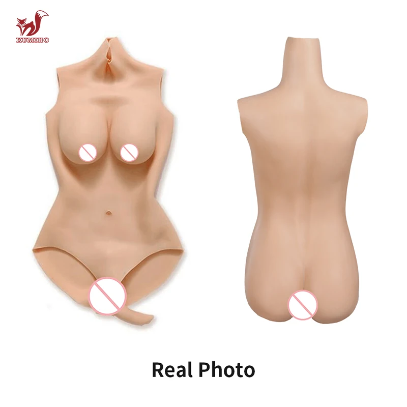 KUMIHO Silicone Bodysuit No Arm Sissy Breast Forms for Crossdresser Fake Boobs Artificial Vagina for Men Shemale Cosplay