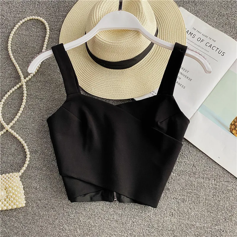 

sleeveless vest open back zipper short cross bra camisole teenage kids clothes 3 to 16 yrs summer Korean baby girls tank top