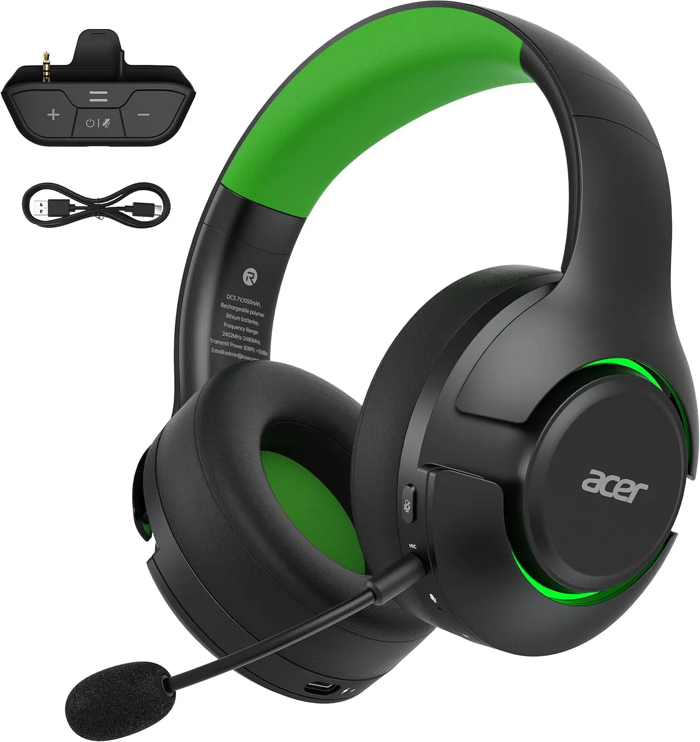 

Беспроводная игровая гарнитура для Xbox, PS5, PC, Switch с микрофоном с шумоподавлением, 3D-звуком, 40-часовой автономной работой - черно-зеленая