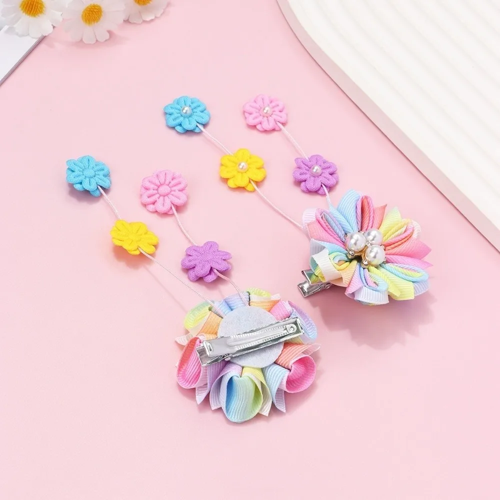 2 pçs moda bonito grampos de cabelo com flor borla adorável headwear simples presilhas acessórios para o cabelo