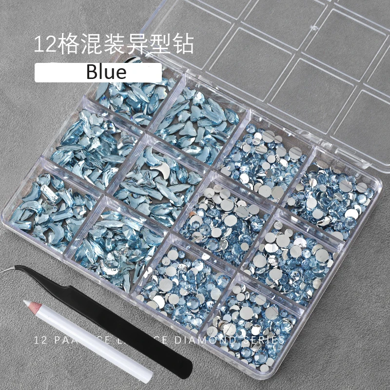 3D Baby Blue Multi-Shape Nail Art Rhinestones