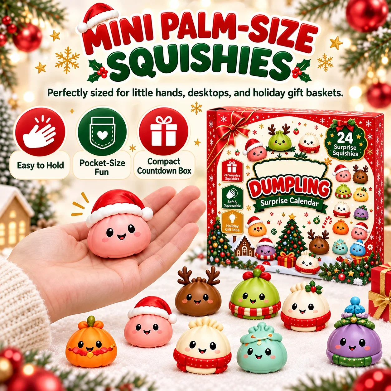 Christmas Advent Calendar 2026 24 Day Countdown Dumpling Squishy Slow Rebound Squeeze Sensory Fidget Holiday Surprise Gift