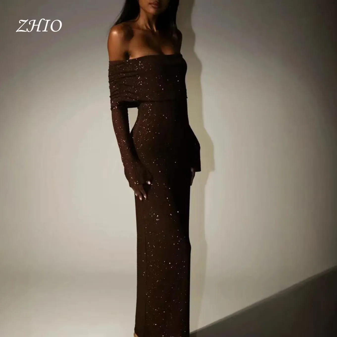 ZHIO Sparkly Zeemeermin Avondjurk Off Schouder Volledige Mouwen Lange Glanzende Prom Jassen voor Vrouwen Dubai Saudi Aangepaste فسات