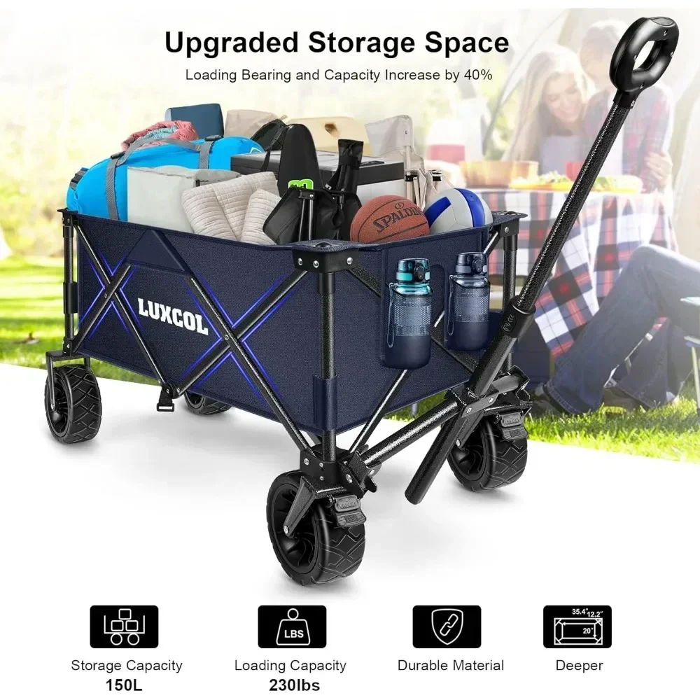 Garden Cart, 230lbs Capacity Outdoor Folding Portable Carts, Adjustable Rolling Carts, All Terrain Sports Wagon, Garden Cart