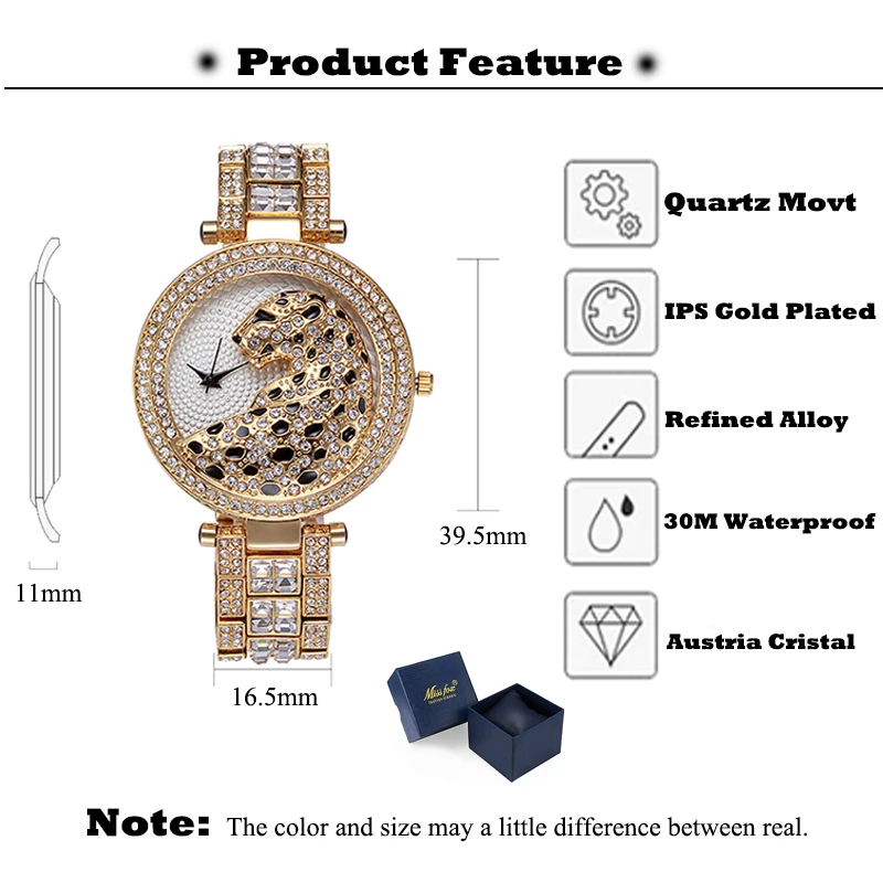 Luxury Women Watches Stainless Steel Ice Out Ladies Quartz Clocks New Fashion Luxury Gold Leopard Waterproof Girls Wrist Watch