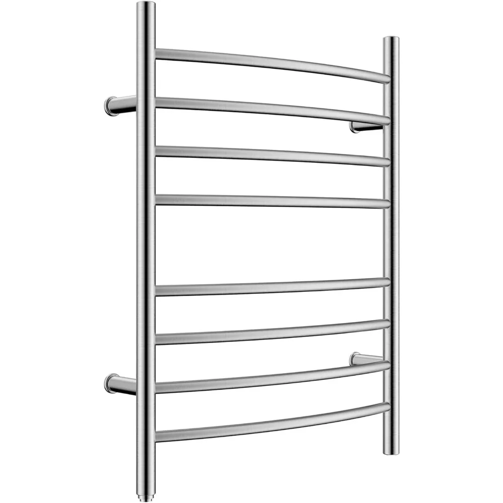 Towel Warmer 8 Bar Plug-in Curved Bath Towel Heater Towel Warmer for Bathroom Plug-in Drying Rack Brushed