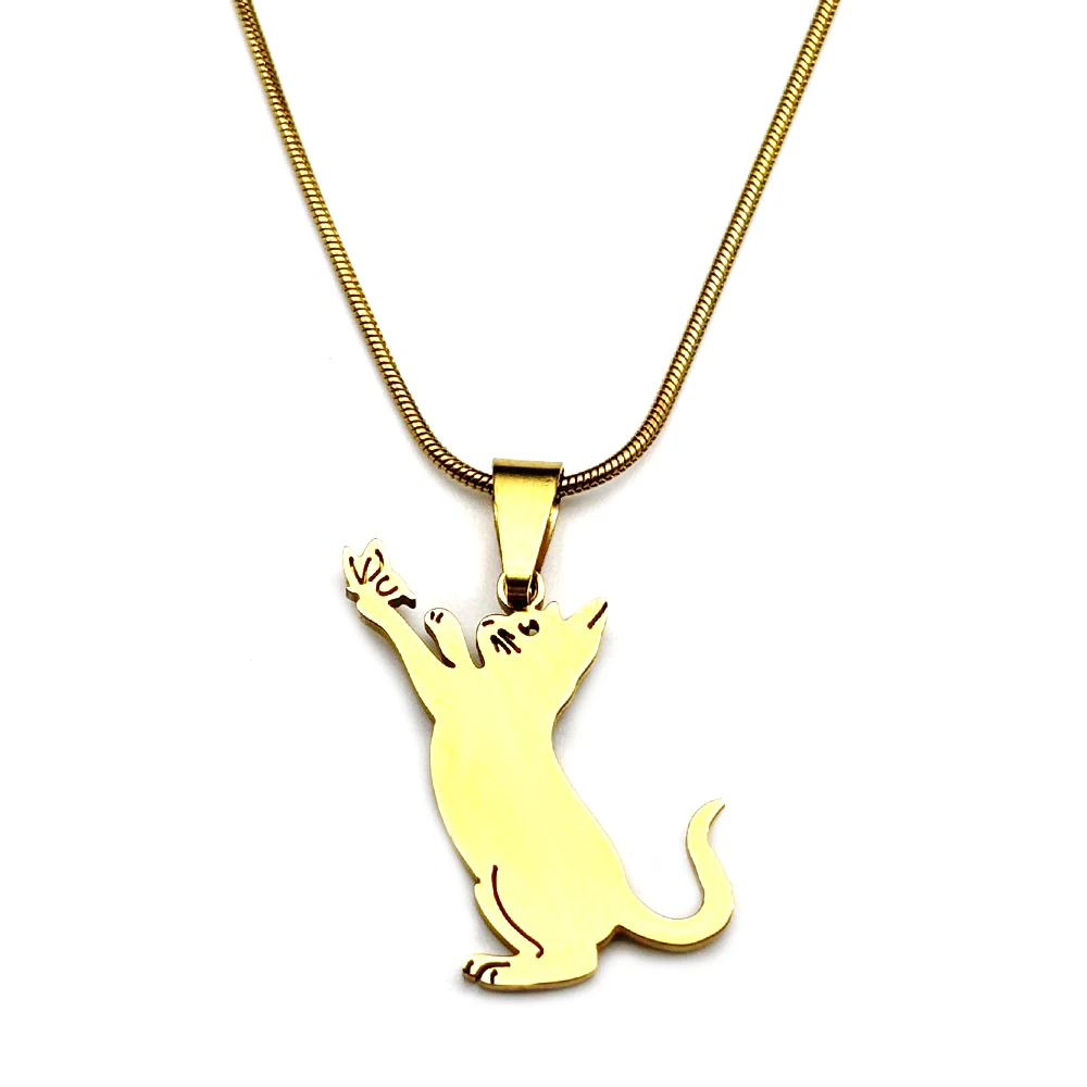 Halskette mit niedlichem Kätzchen, das Schmetterling fängt, für Damen und Herren, Edelstahl, goldfarben, Katze, Naturmotiv, Schmuckgeschenk – Detail 8