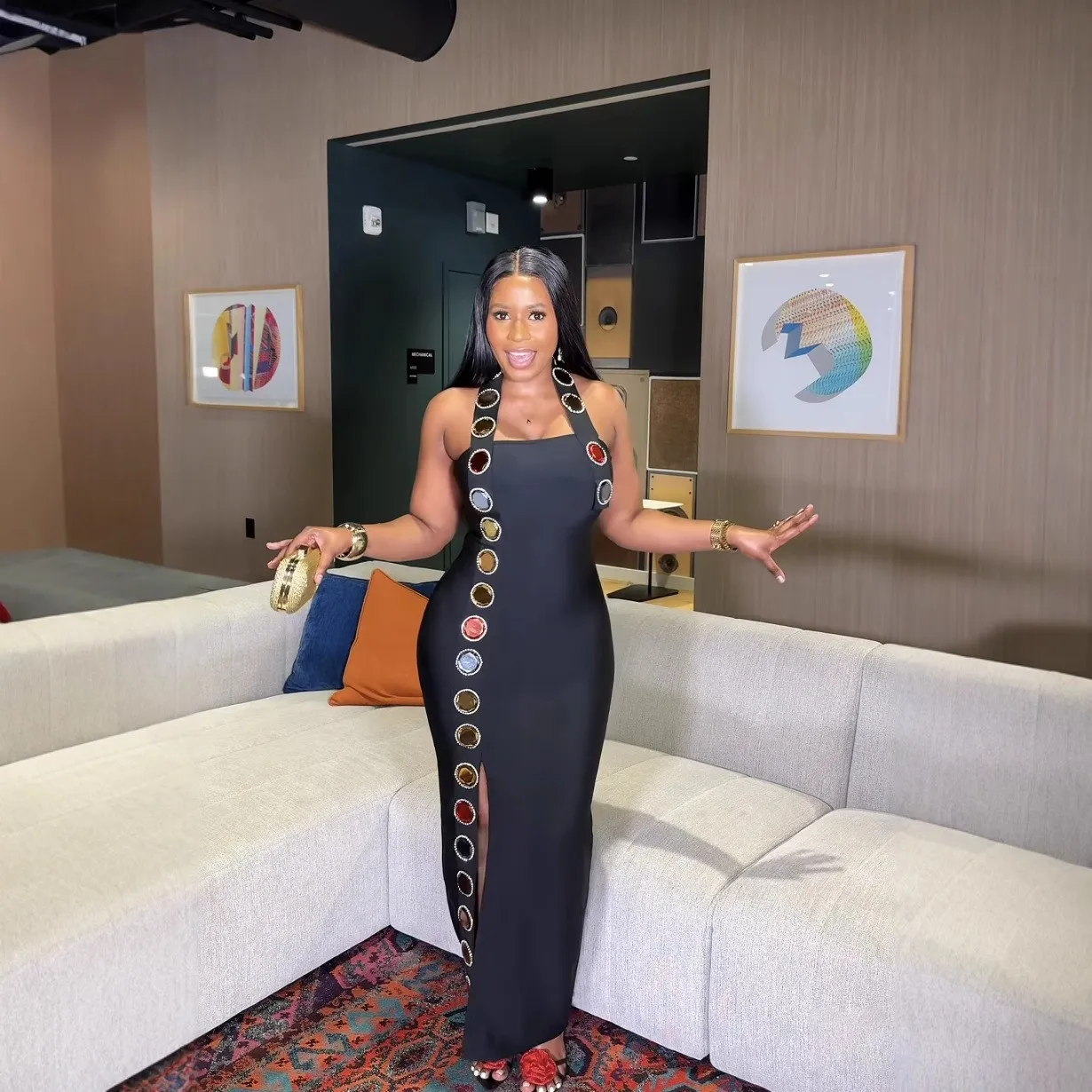 

2025 New Sexy Halter Neck Bandage Dress Rhinestone Embellished High-Slit Gown Elegant Bodycon Evening Fashion Evening Dress