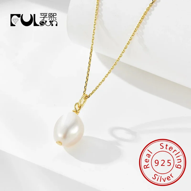 

Ювелирные изделия, подвеска из одинарного натурального пресноводного жемчуга, стерлинговое серебро 925 пробы, позолоченное ожерелье 14 карат для женщин