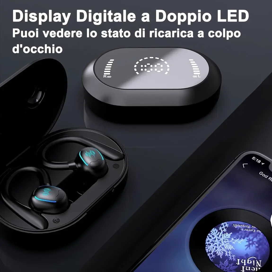 Sports Bluetooth 5.4 Earphones,True Wireless Headphones with Mic Touch Control,Noise Reduction Earhooks Waterproof TWS Earbuds