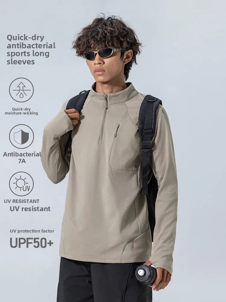 Quick Dry Long Sleeve T-Shirt Unisex Hiking Cycling Outdoor Sports Moisture Wicking Half Zip up Top Polyester Fiber Loose Fit