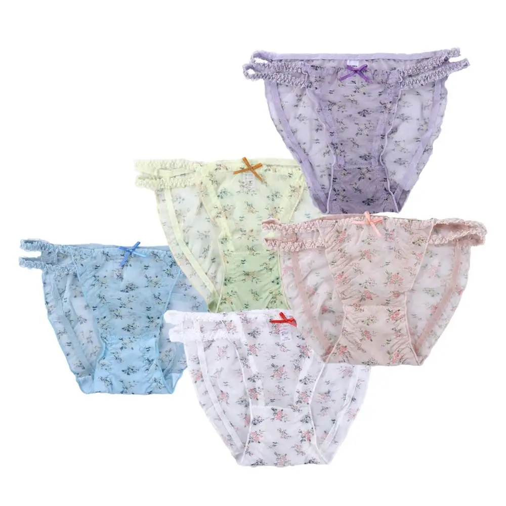 Culotte en dentelle transparente avec nœud pour femme, sous-vêtement fleuri pour fille, nouvelle collection