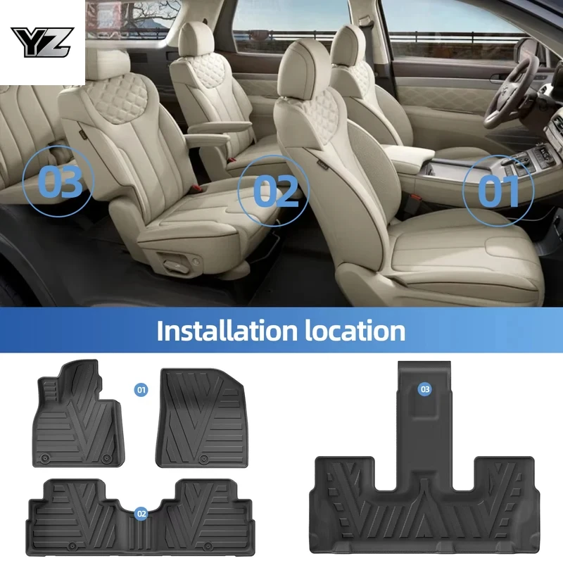 YZ Left Drive for Hyundai Palisade Fuel Version 7Seats 2020-2024 TPE Car Floor Mats Cargo Liner Trunk Pad Accessories Black