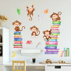 Desenhos animados Animal Macaco Livro Adesivo De Parede, Sala De Estar, Quarto, Restaurante, Mural Decorativo, Adesivo, 2Pcs