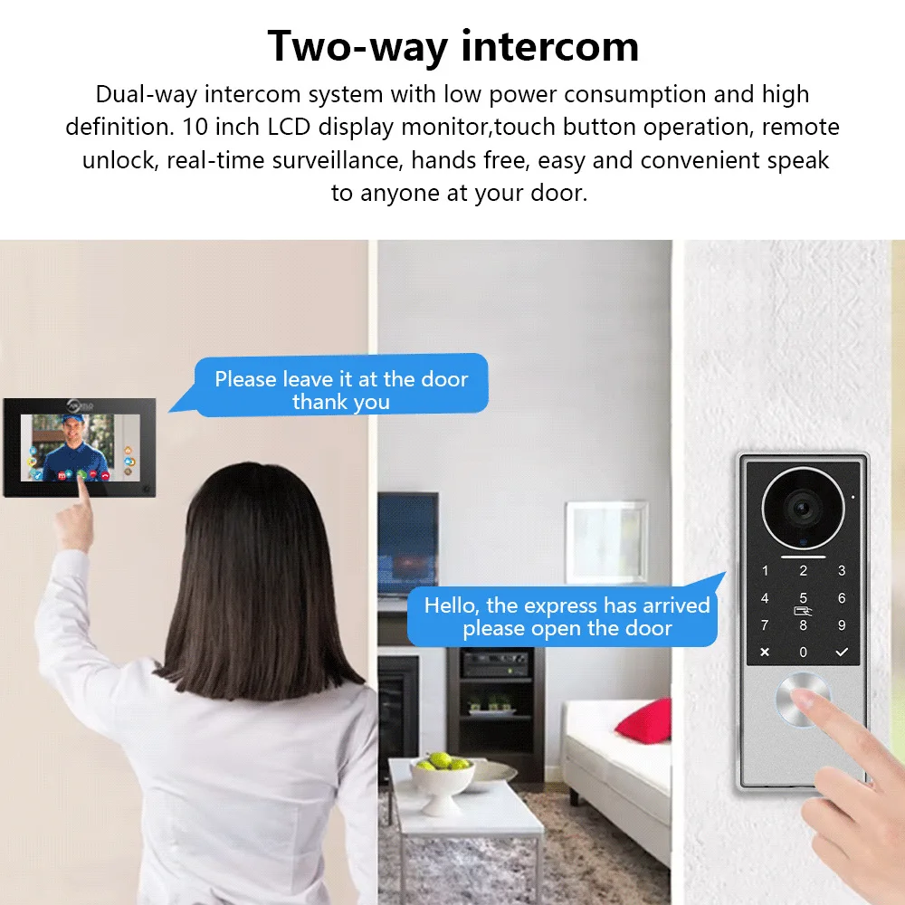 2-wire Tuya Smart Video Walkie-talkie Full Touch Screen with Infrared Night Vision Doorbell Kit