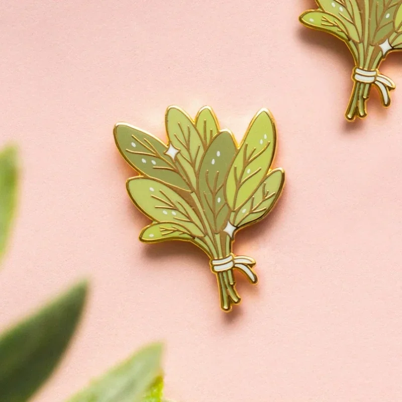 Bundle of Sage Hard Enamel Pin Houseplant Plant Metal Badge Brooch for Jewelry Accessory Wholesale